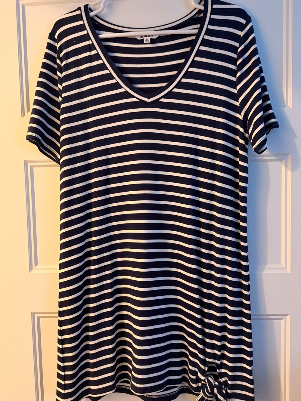 BB Dakota Navy and White Striped V-Neck Tunic with Side Knot